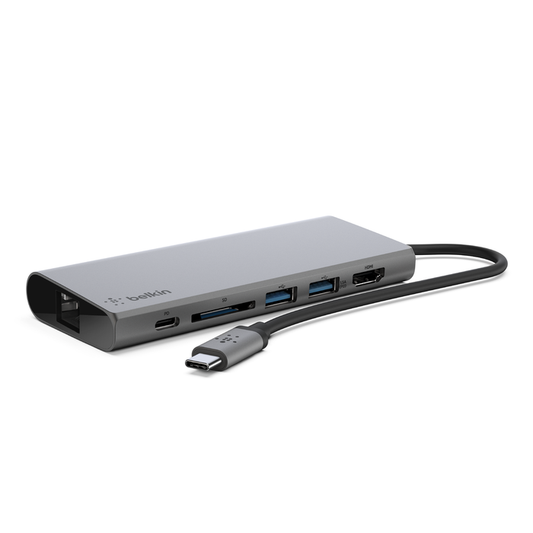 Belkin USB C Hub With Tethered USB C CBL HDMI SD Slot - F4U092btSGY - OpenBox Sales