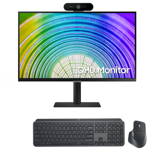 Bundle: Logitech Brio 4K webcam, Mx Master 3S mouse, Mx Keys Keyboard,  Samsung 27" monitor