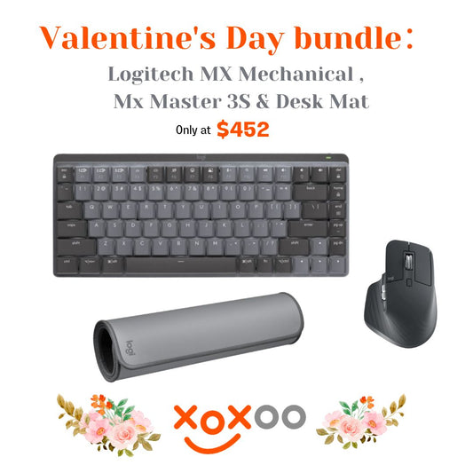 Valentine Day Bundle: Logitech MX Mechanical Mini Keyboard , Mx Master 3S & Desk Mat