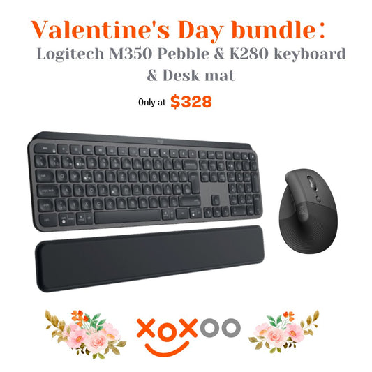 Valentine Day Bundle: Logitech MX Key Keyboard, Logi Lift Vertical Mouse & MX Palm Rest