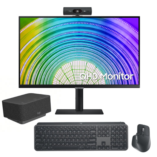 Bundle 1: Logitech Brio 505, Logi dock, Mx Master 3S mouse, Mx Keys Keyboard, Samsung 24" monitor